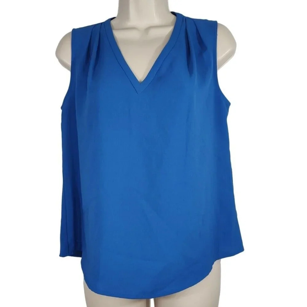Nine West Blue Sleeveless Tank Top Career Shell Women Size XS Pleated Shoulder
